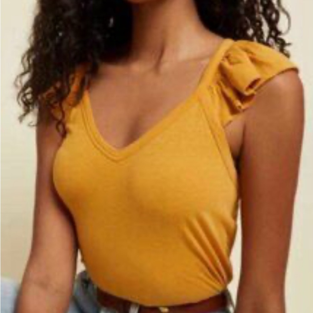 Nation LTD Gold Ruffled Fitted Tank Top